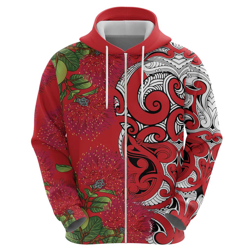 Personalised New Zealand Koru Pohutukawa Zip Hoodie Meri Kirihimete Aroha for Christmas LT9 - Polynesian Pride