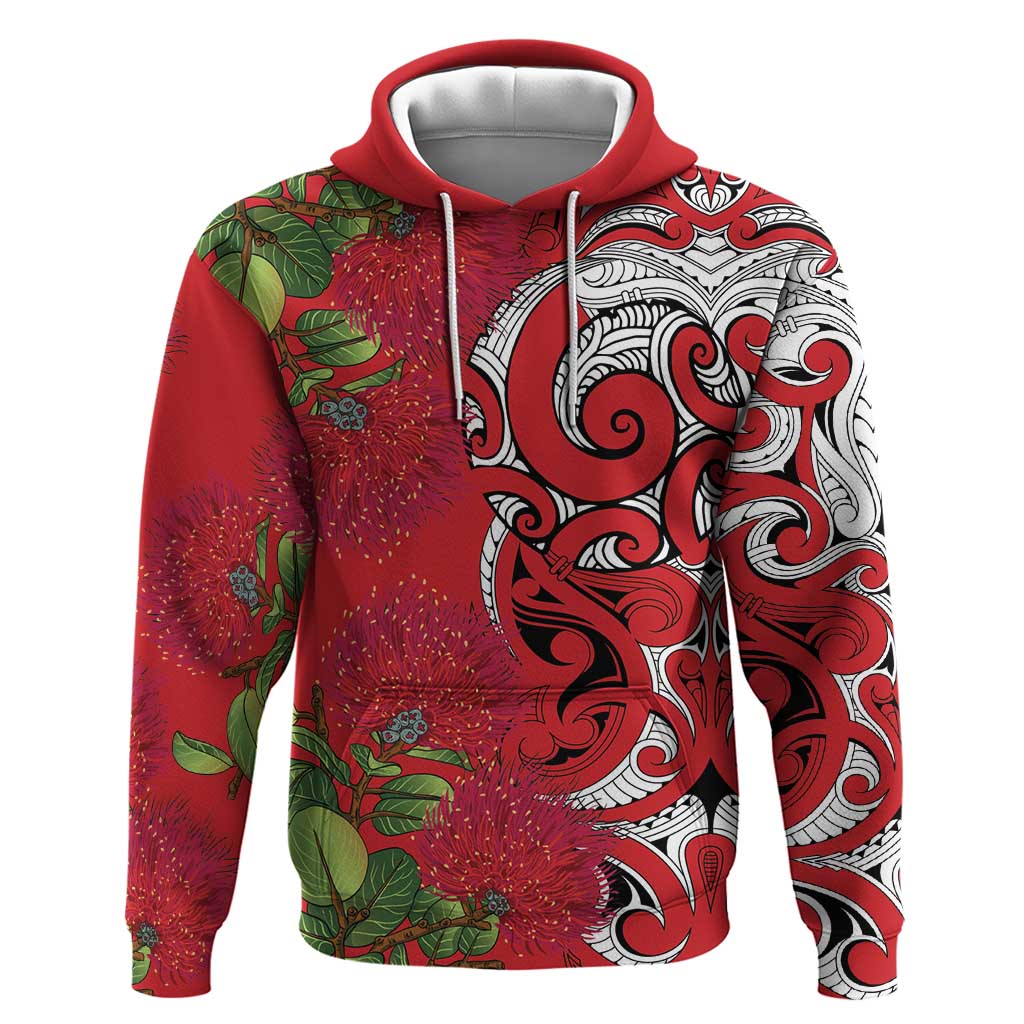 Personalised New Zealand Koru Pohutukawa Zip Hoodie Meri Kirihimete Aroha for Christmas LT9 Pullover Hoodie Red - Polynesian Pride