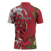 Personalised New Zealand Koru Pohutukawa Zipper Polo Shirt Meri Kirihimete Aroha for Christmas LT9 - Polynesian Pride