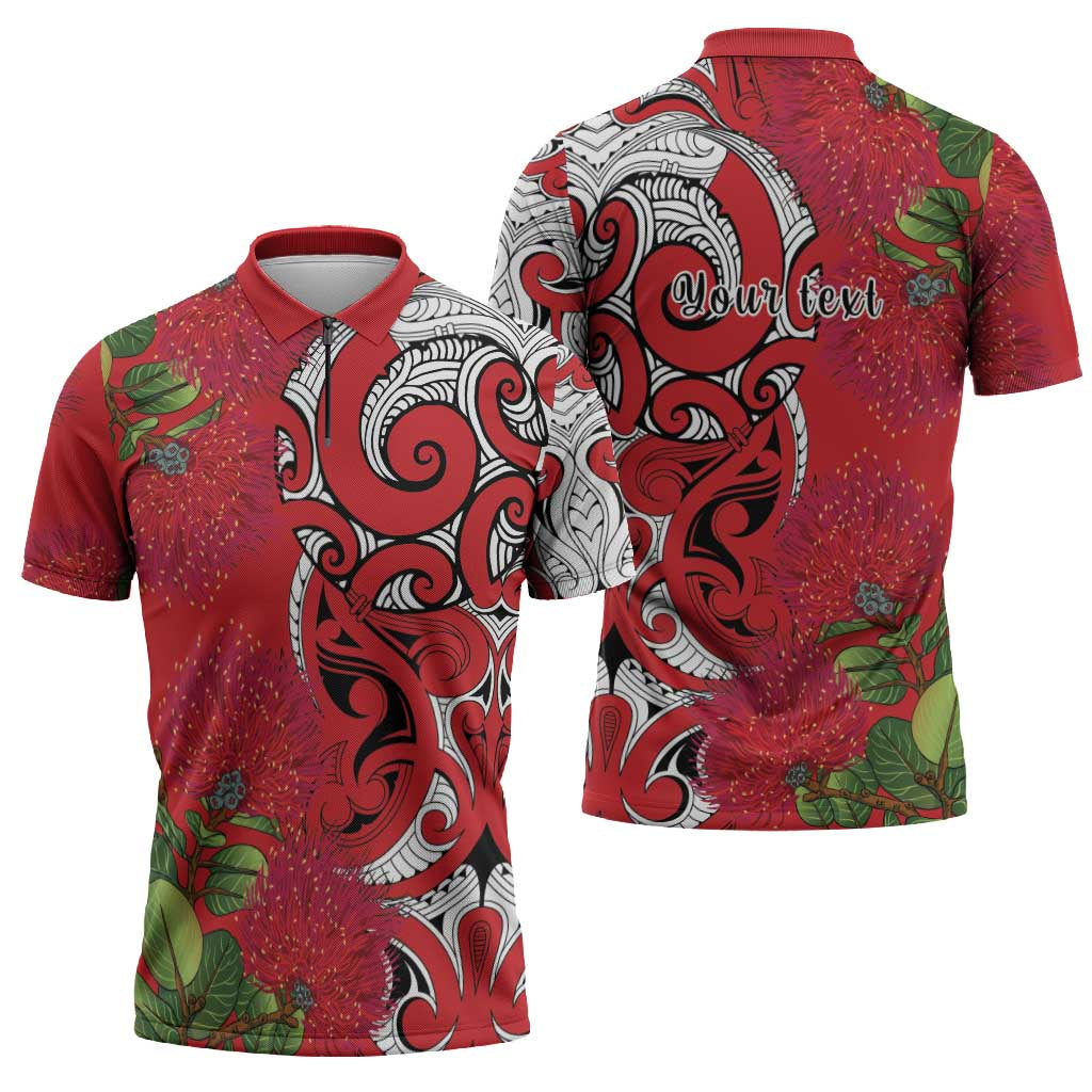Personalised New Zealand Koru Pohutukawa Zipper Polo Shirt Meri Kirihimete Aroha for Christmas LT9 - Polynesian Pride