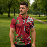 Personalised New Zealand Koru Pohutukawa Zipper Polo Shirt Meri Kirihimete Aroha for Christmas LT9 - Polynesian Pride