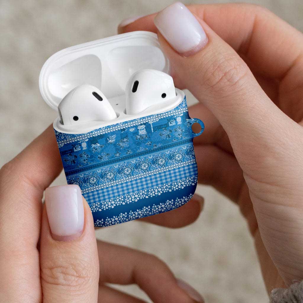 Hawaiian Hibiscus Honu AirPods Case Blue Mele Kalikimaka Palaka Spirit - Polynesian Pride