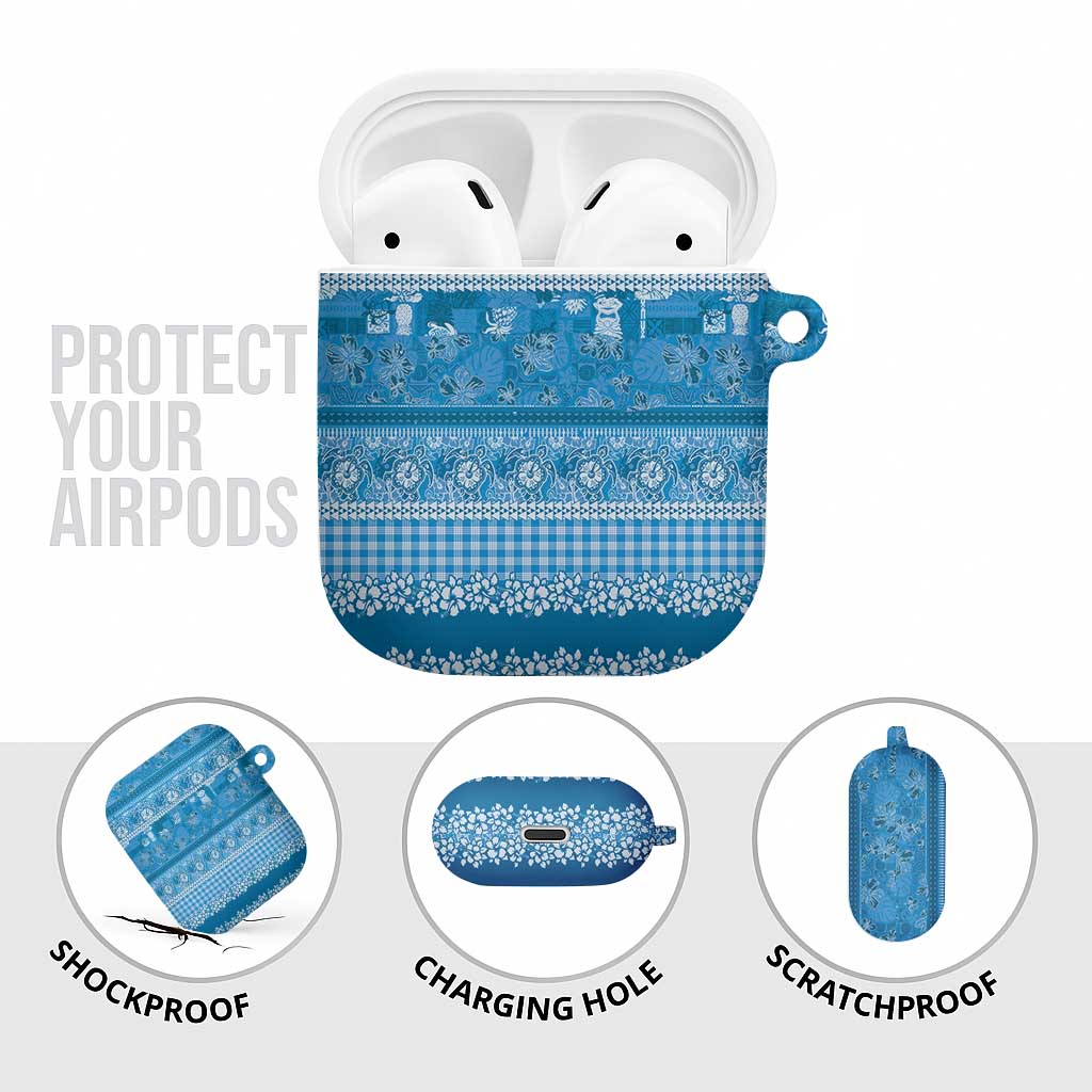 Hawaiian Hibiscus Honu AirPods Case Blue Mele Kalikimaka Palaka Spirit - Polynesian Pride
