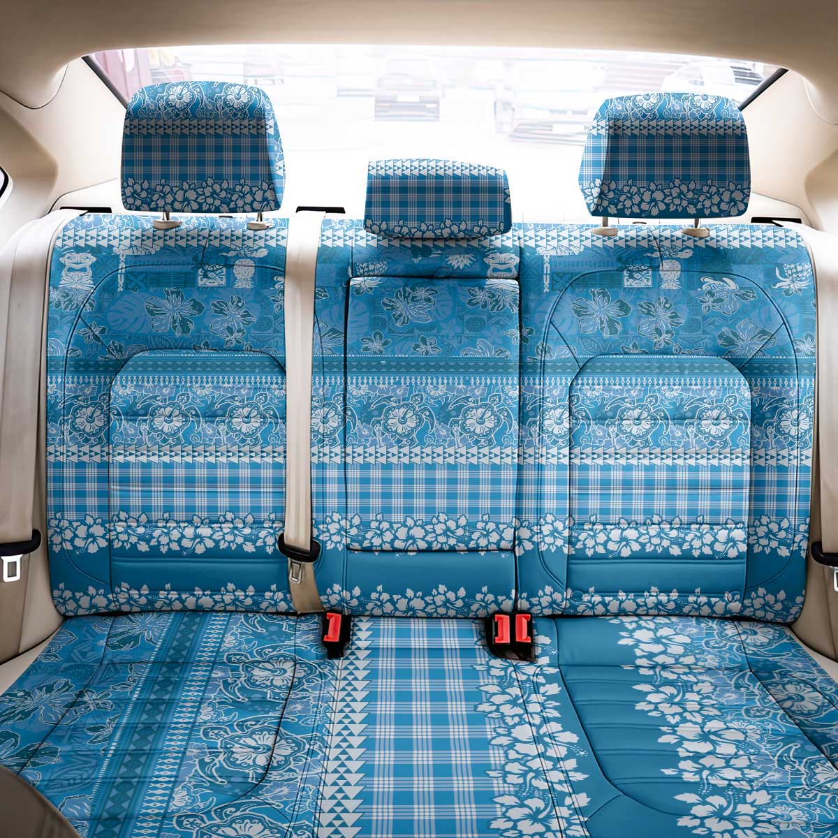 Hawaiian Hibiscus Honu Back Car Seat Cover Blue Mele Kalikimaka Palaka Spirit - Polynesian Pride