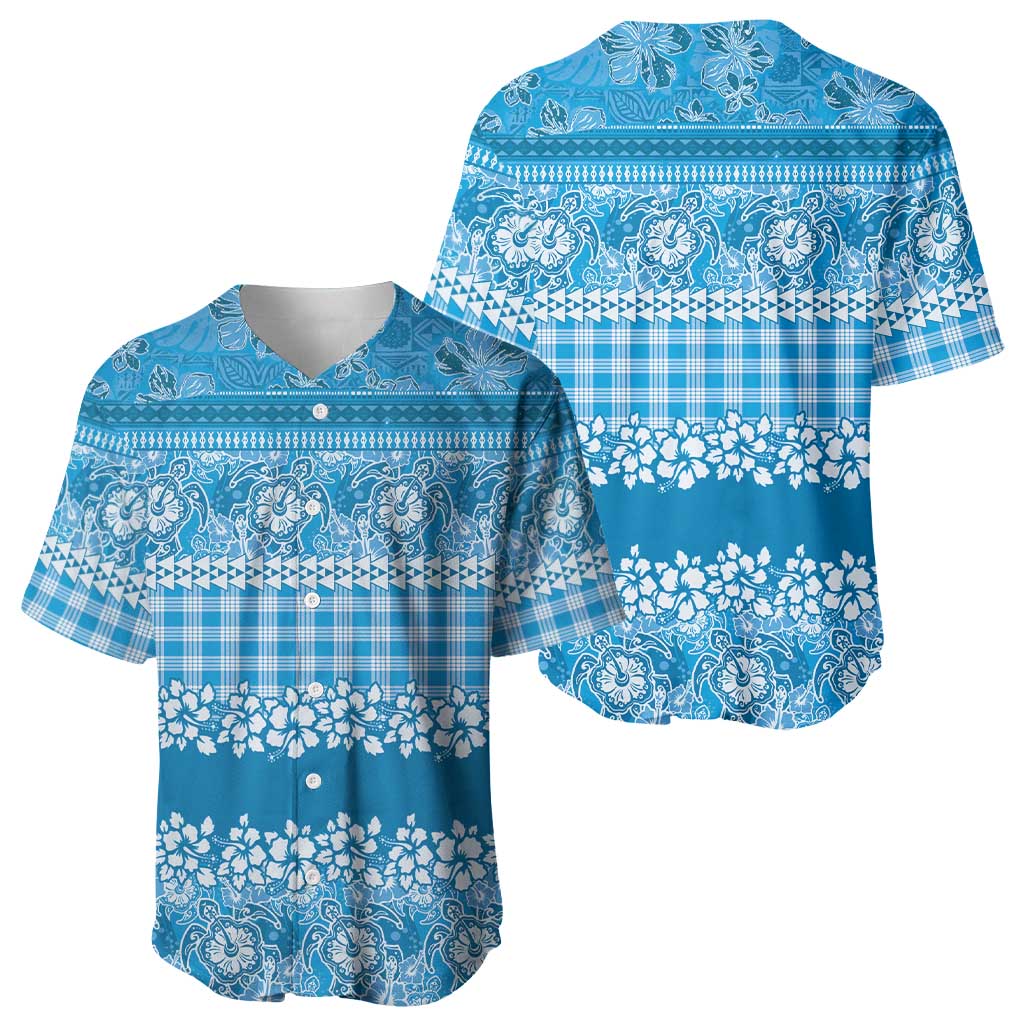 Hawaiian Hibiscus Honu Baseball Jersey Blue Mele Kalikimaka Palaka Spirit LT9 - Polynesian Pride