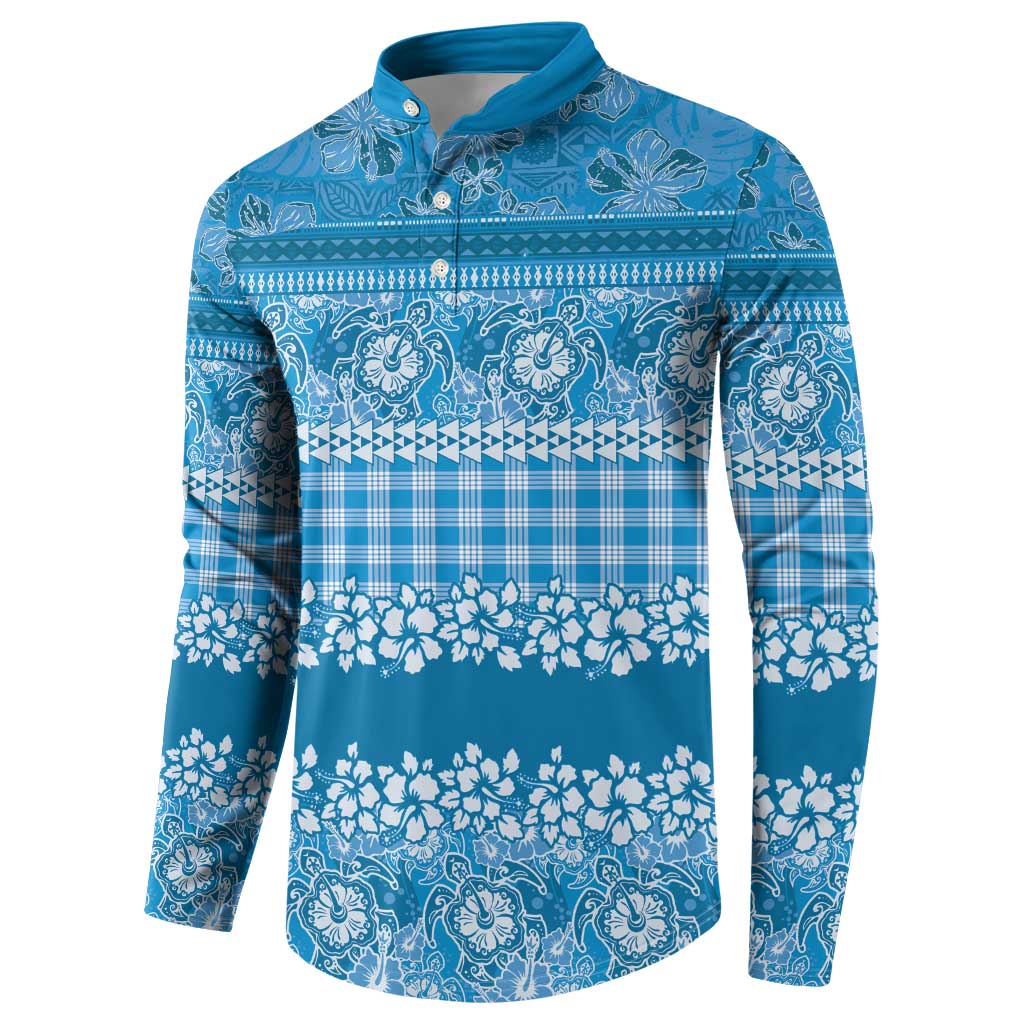 Hawaiian Hibiscus Honu Button Sweatshirt Blue Mele Kalikimaka Palaka Spirit - Polynesian Pride
