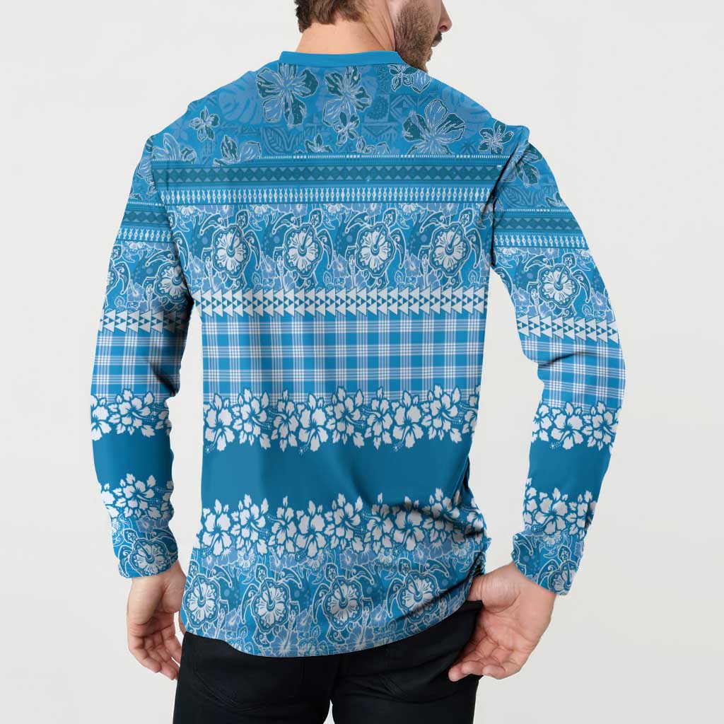 Hawaiian Hibiscus Honu Button Sweatshirt Blue Mele Kalikimaka Palaka Spirit - Polynesian Pride