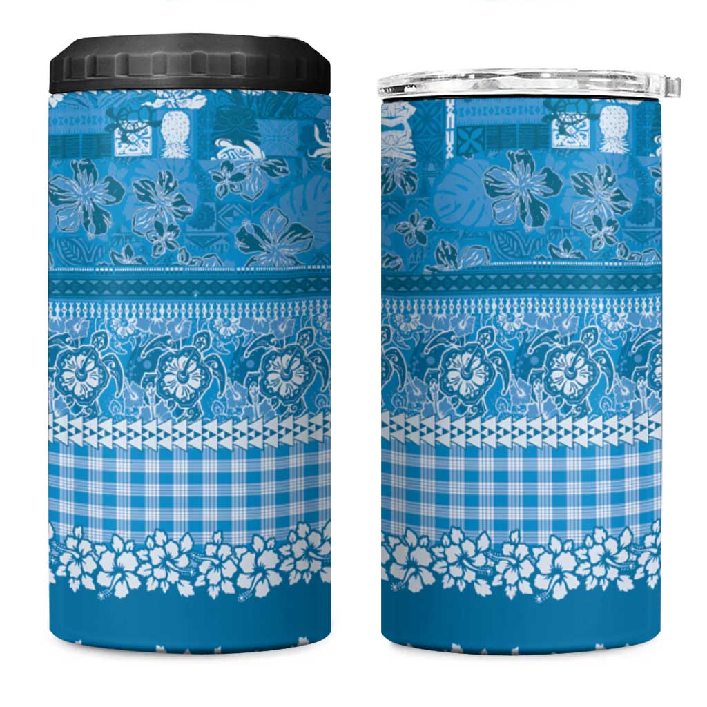Hawaiian Hibiscus Honu 4 in 1 Can Cooler Tumbler Blue Mele Kalikimaka Palaka Spirit LT9 One Size: 16 oz Blue - Polynesian Pride