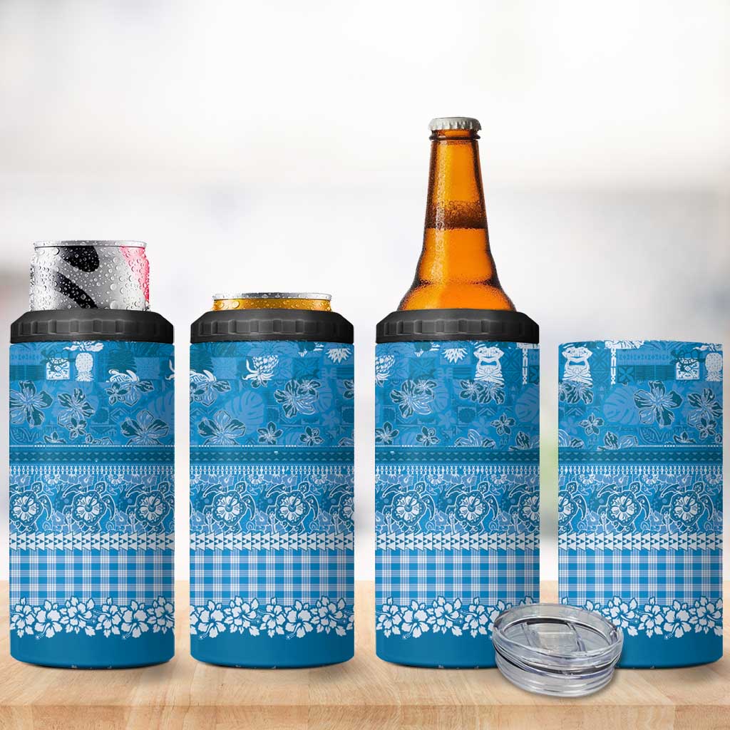 Hawaiian Hibiscus Honu 4 in 1 Can Cooler Tumbler Blue Mele Kalikimaka Palaka Spirit LT9 - Polynesian Pride