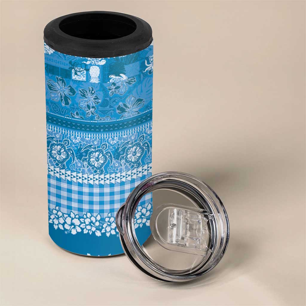 Hawaiian Hibiscus Honu 4 in 1 Can Cooler Tumbler Blue Mele Kalikimaka Palaka Spirit LT9 - Polynesian Pride