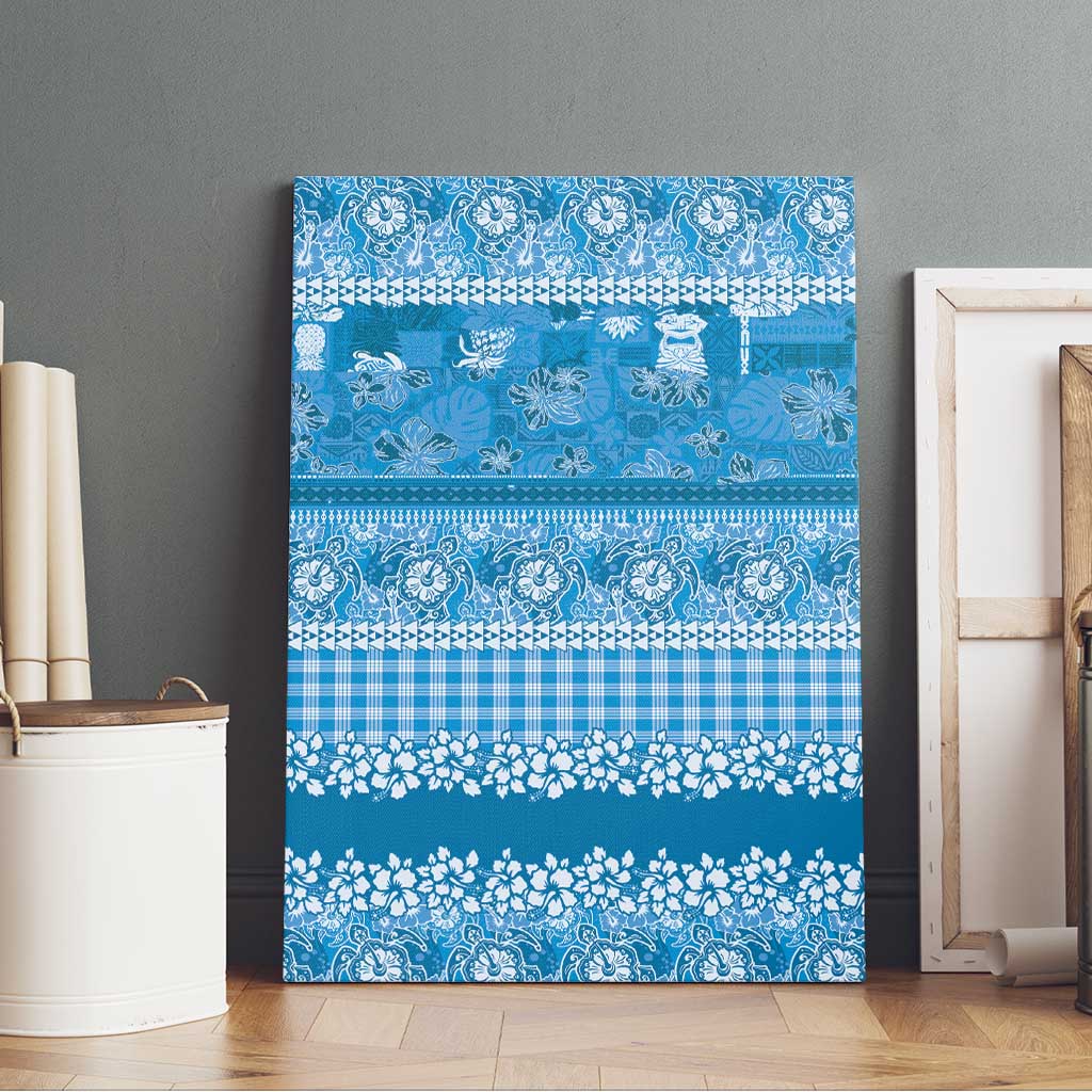 Hawaiian Hibiscus Honu Canvas Wall Art Blue Mele Kalikimaka Palaka Spirit - Polynesian Pride