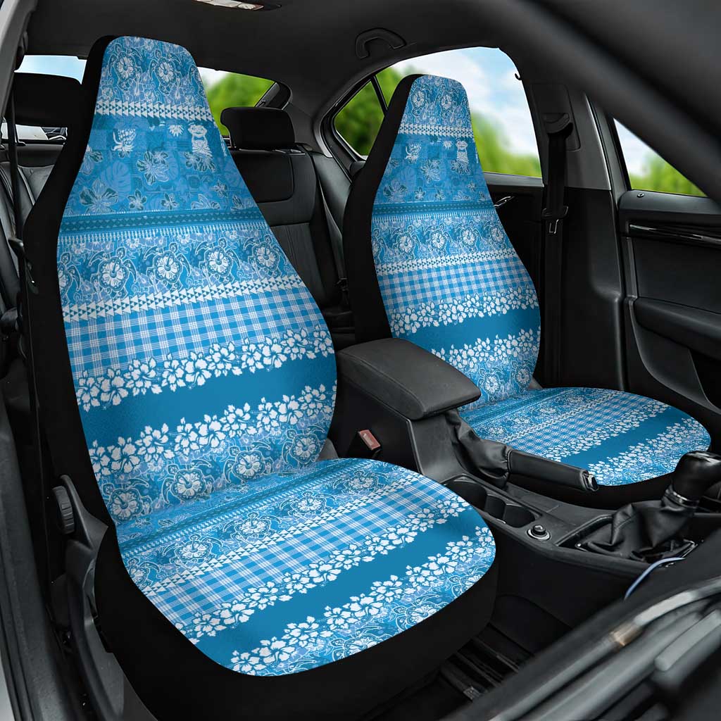 Hawaiian Hibiscus Honu Car Seat Cover Blue Mele Kalikimaka Palaka Spirit LT9 One Size Blue - Polynesian Pride