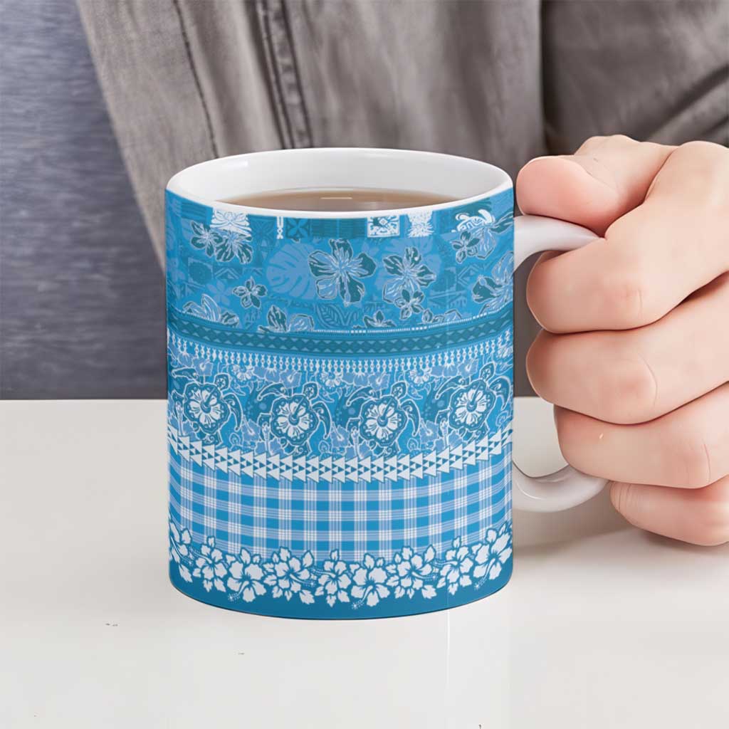 Hawaiian Hibiscus Honu Ceramic Mug Blue Mele Kalikimaka Palaka Spirit LT9 - Polynesian Pride