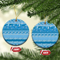 Hawaiian Hibiscus Honu Ceramic Ornament Blue Mele Kalikimaka Palaka Spirit - Polynesian Pride