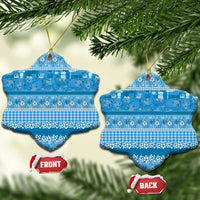 Hawaiian Hibiscus Honu Ceramic Ornament Blue Mele Kalikimaka Palaka Spirit - Polynesian Pride