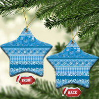 Hawaiian Hibiscus Honu Ceramic Ornament Blue Mele Kalikimaka Palaka Spirit - Polynesian Pride