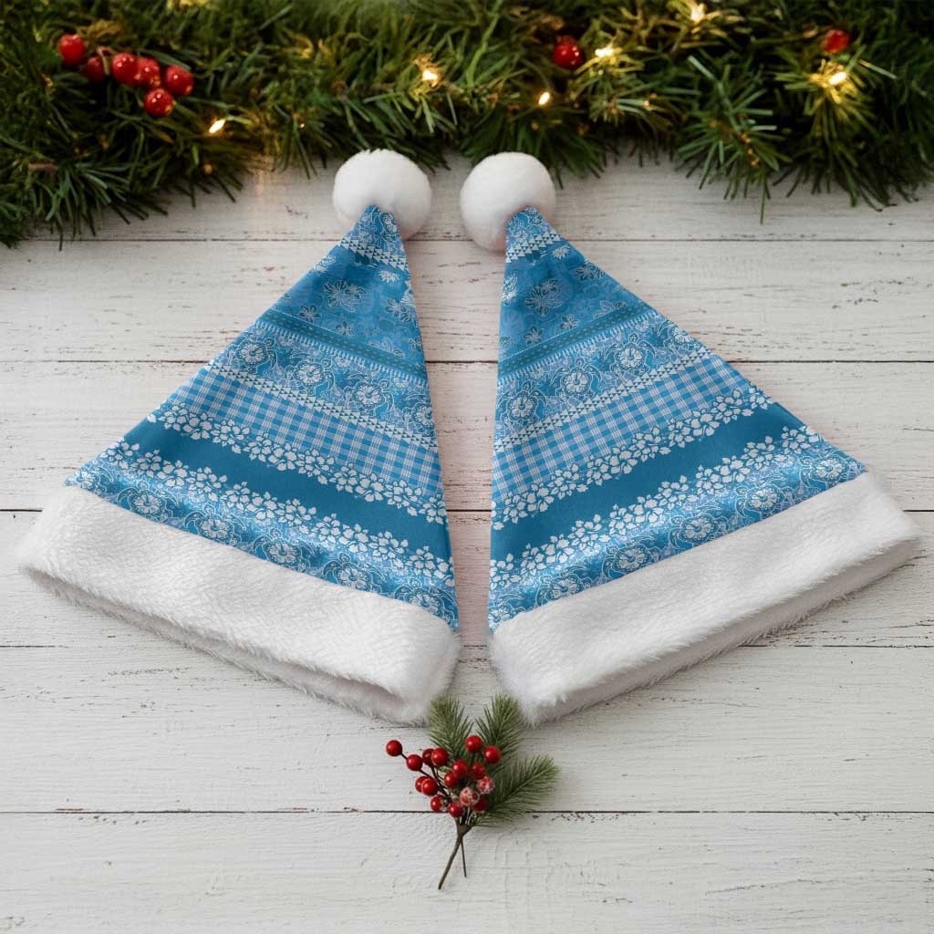 Hawaiian Hibiscus Honu Christmas Santa Hat Blue Mele Kalikimaka Palaka Spirit - Polynesian Pride