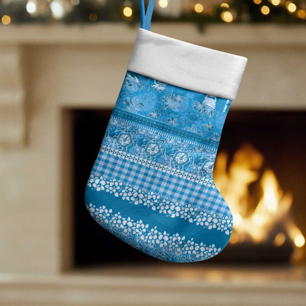 Hawaiian Hibiscus Honu Christmas Stocking Blue Mele Kalikimaka Palaka Spirit - Polynesian Pride