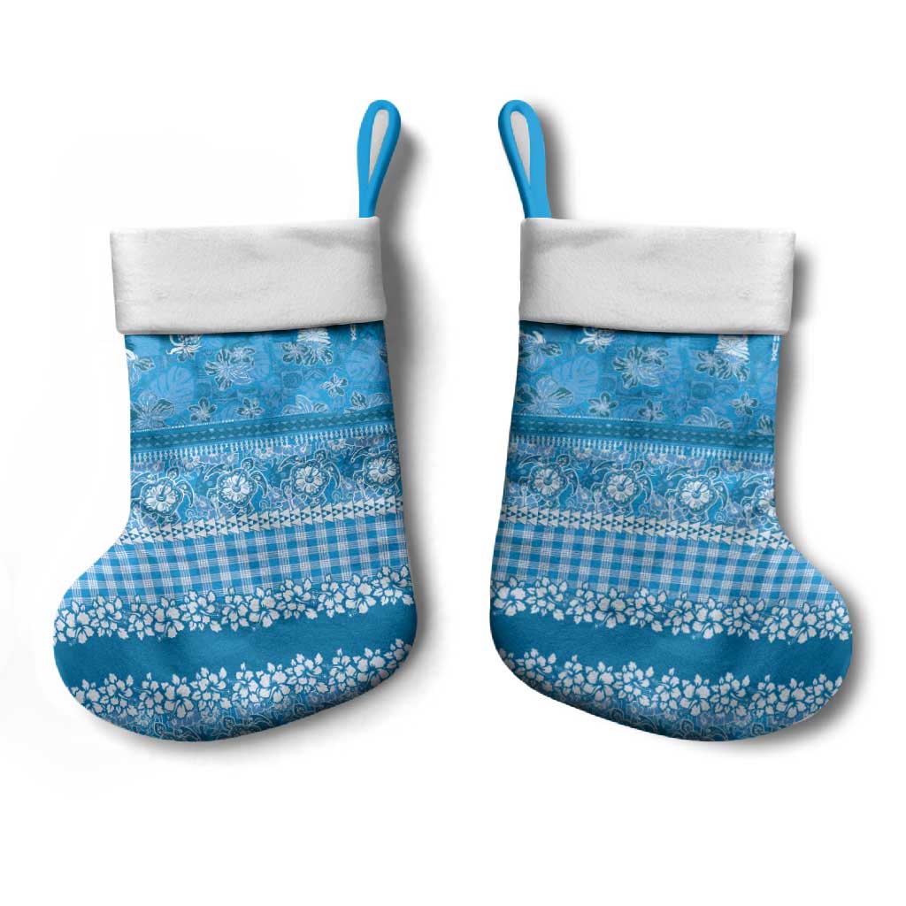 Hawaiian Hibiscus Honu Christmas Stocking Blue Mele Kalikimaka Palaka Spirit - Polynesian Pride