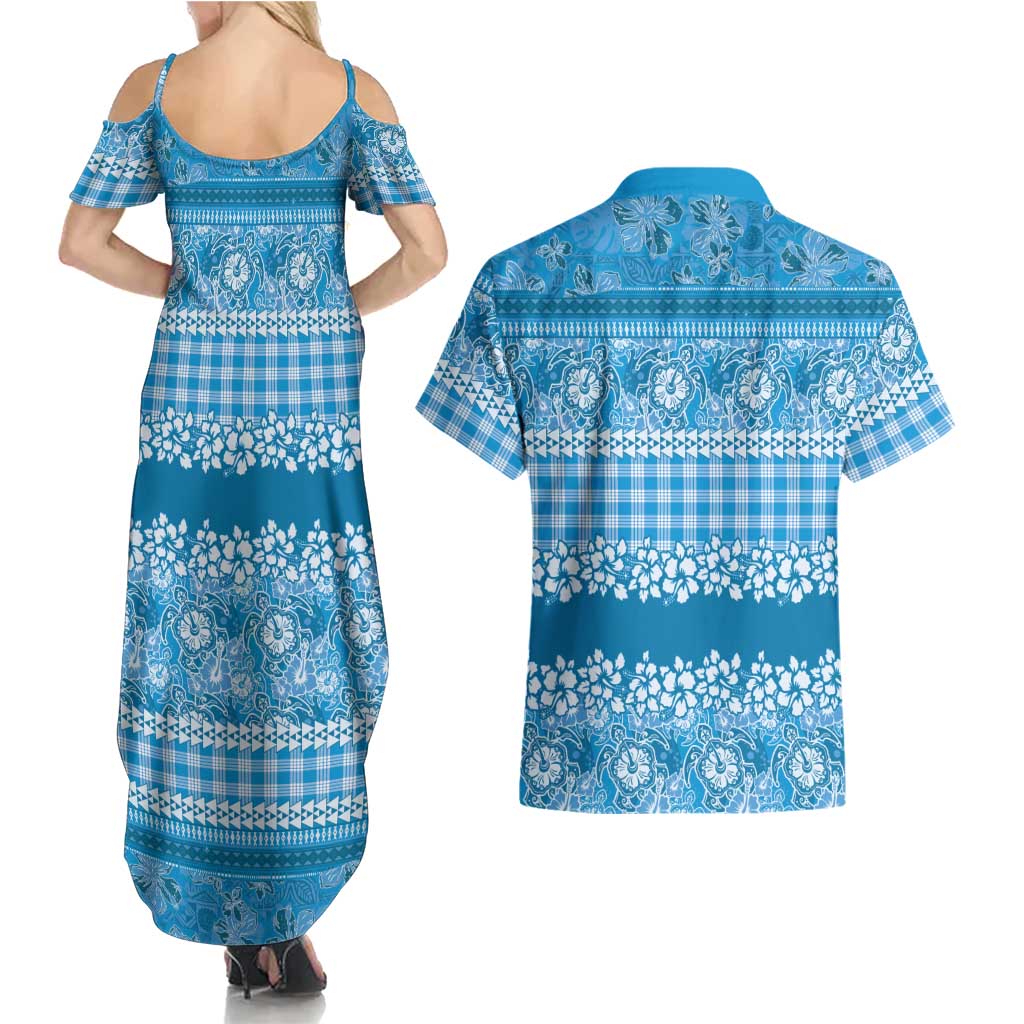 Hawaiian Hibiscus Honu Couples Matching Summer Maxi Dress and Hawaiian Shirt Blue Mele Kalikimaka Palaka Spirit LT9 - Polynesian Pride