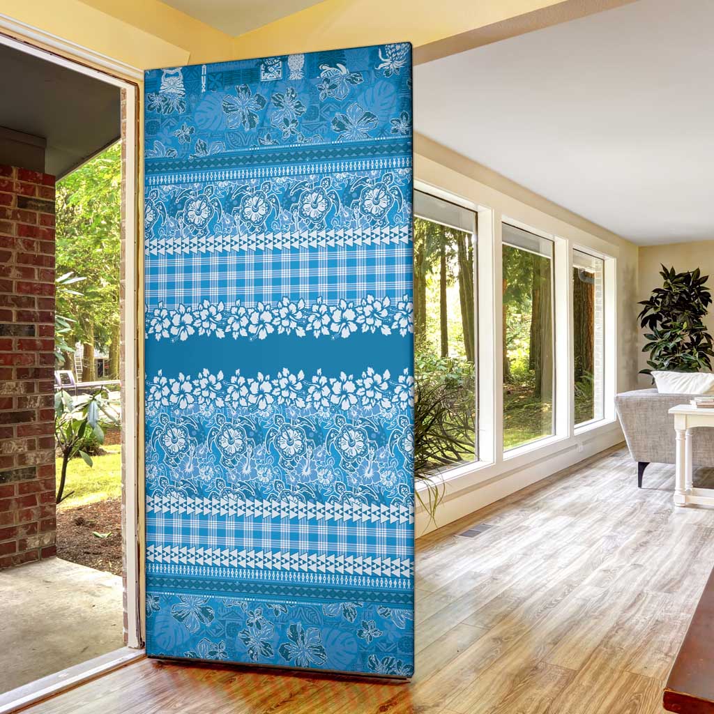 Hawaiian Hibiscus Honu Door Cover Blue Mele Kalikimaka Palaka Spirit - Polynesian Pride