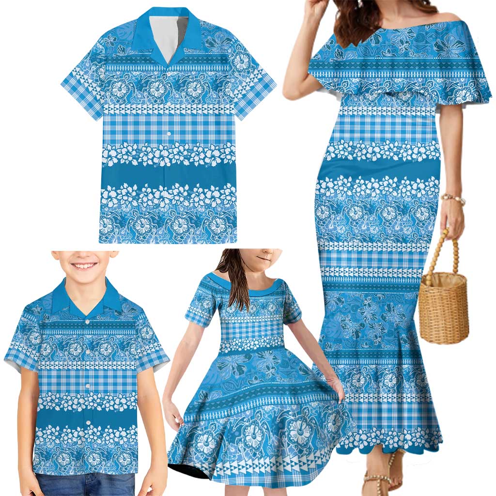 Hawaiian Hibiscus Honu Family Matching Mermaid Dress and Hawaiian Shirt Blue Mele Kalikimaka Palaka Spirit LT9 - Polynesian Pride