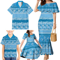 Hawaiian Hibiscus Honu Family Matching Mermaid Dress and Hawaiian Shirt Blue Mele Kalikimaka Palaka Spirit LT9 - Polynesian Pride