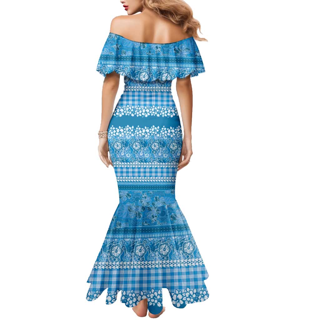 Hawaiian Hibiscus Honu Family Matching Mermaid Dress and Hawaiian Shirt Blue Mele Kalikimaka Palaka Spirit LT9 - Polynesian Pride