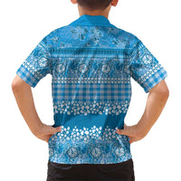 Hawaiian Hibiscus Honu Family Matching Off The Shoulder Long Sleeve Dress and Hawaiian Shirt Blue Mele Kalikimaka Palaka Spirit LT9 - Polynesian Pride