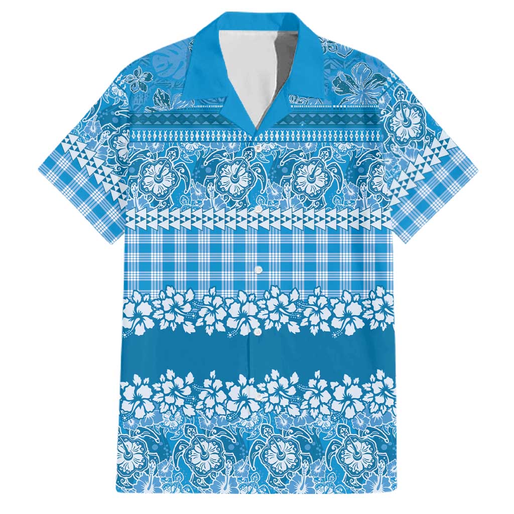 Hawaiian Hibiscus Honu Family Matching Off Shoulder Maxi Dress and Hawaiian Shirt Blue Mele Kalikimaka Palaka Spirit LT9 Dad's Shirt - Short Sleeve Blue - Polynesian Pride