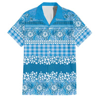 Hawaiian Hibiscus Honu Family Matching Off Shoulder Maxi Dress and Hawaiian Shirt Blue Mele Kalikimaka Palaka Spirit LT9 Dad's Shirt - Short Sleeve Blue - Polynesian Pride