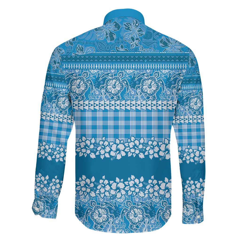 Hawaiian Hibiscus Honu Family Matching Off Shoulder Short Dress and Hawaiian Shirt Blue Mele Kalikimaka Palaka Spirit LT9 - Polynesian Pride