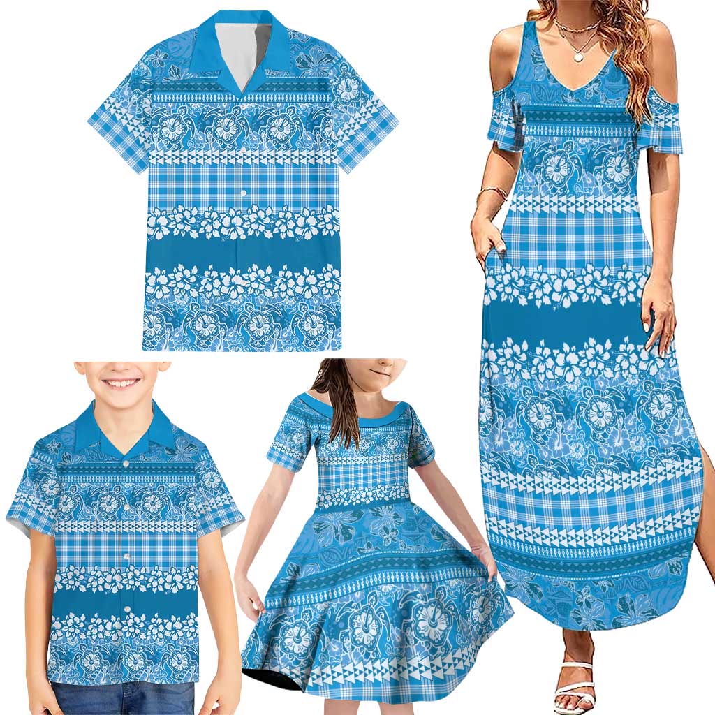 Hawaiian Hibiscus Honu Family Matching Summer Maxi Dress and Hawaiian Shirt Blue Mele Kalikimaka Palaka Spirit LT9 - Polynesian Pride