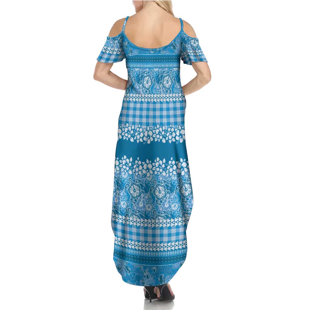 Hawaiian Hibiscus Honu Family Matching Summer Maxi Dress and Hawaiian Shirt Blue Mele Kalikimaka Palaka Spirit LT9 - Polynesian Pride