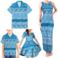 Hawaiian Hibiscus Honu Family Matching Tank Maxi Dress and Hawaiian Shirt Blue Mele Kalikimaka Palaka Spirit LT9 - Polynesian Pride