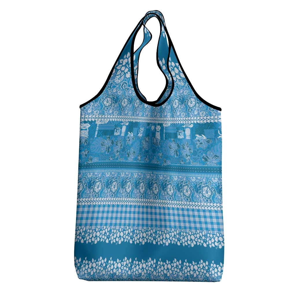 Hawaiian Hibiscus Honu Grocery Bag Blue Mele Kalikimaka Palaka Spirit - Polynesian Pride