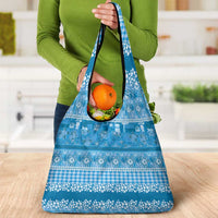 Hawaiian Hibiscus Honu Grocery Bag Blue Mele Kalikimaka Palaka Spirit - Polynesian Pride