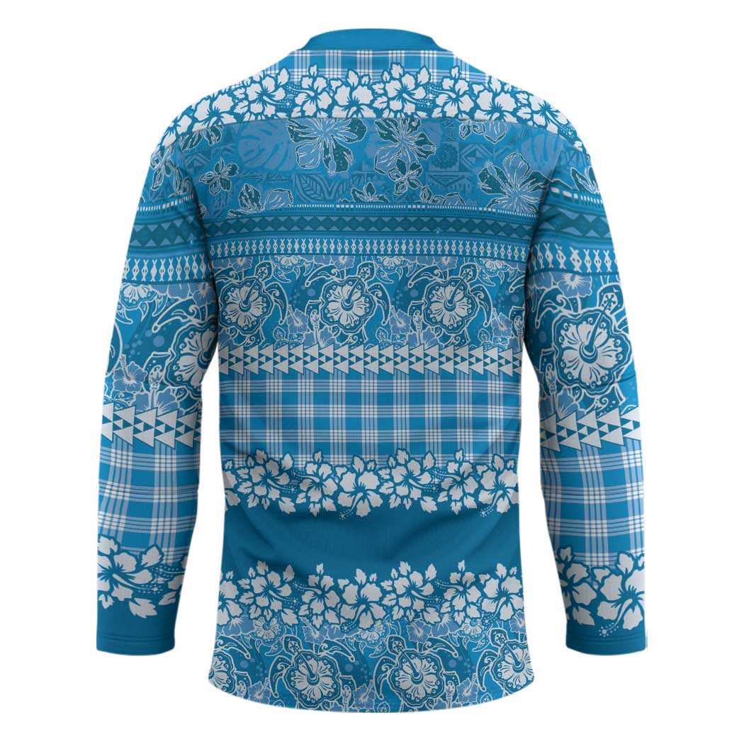 Hawaiian Hibiscus Honu Hockey Jersey Blue Mele Kalikimaka Palaka Spirit - Polynesian Pride