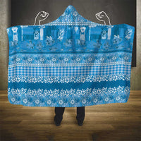 Hawaiian Hibiscus Honu Hooded Blanket Blue Mele Kalikimaka Palaka Spirit - Polynesian Pride