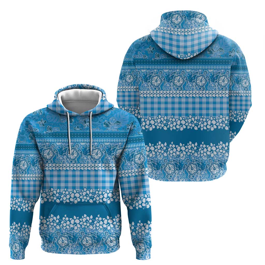 Hawaiian Hibiscus Honu Hoodie Blue Mele Kalikimaka Palaka Spirit - Polynesian Pride