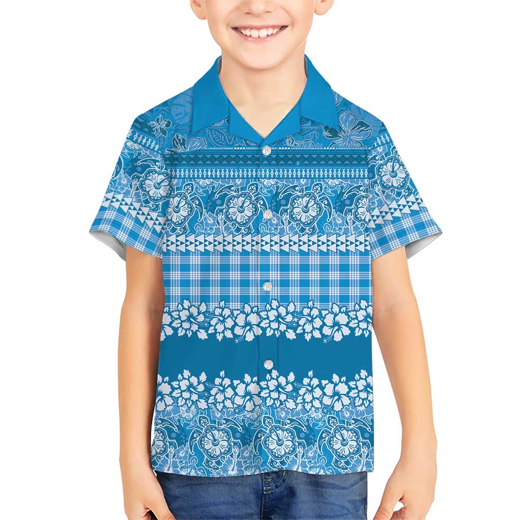 Hawaiian Hibiscus Honu Kid Hawaiian Shirt Blue Mele Kalikimaka Palaka Spirit LT9 Kid Blue - Polynesian Pride