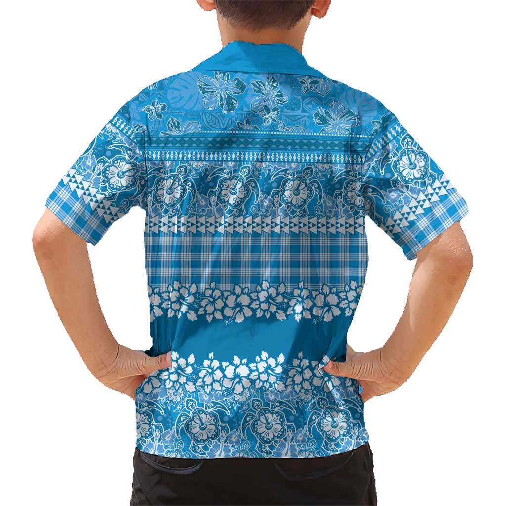 Hawaiian Hibiscus Honu Kid Hawaiian Shirt Blue Mele Kalikimaka Palaka Spirit LT9 - Polynesian Pride