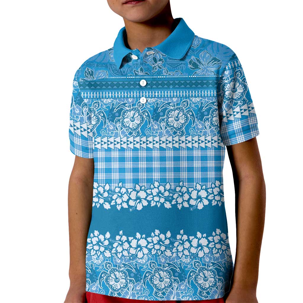 Hawaiian Hibiscus Honu Kid Polo Shirt Blue Mele Kalikimaka Palaka Spirit LT9 Kid Blue - Polynesian Pride