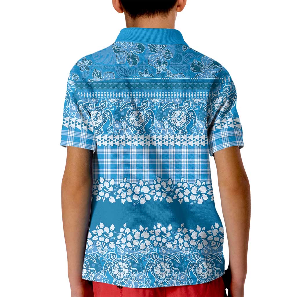 Hawaiian Hibiscus Honu Kid Polo Shirt Blue Mele Kalikimaka Palaka Spirit LT9 - Polynesian Pride