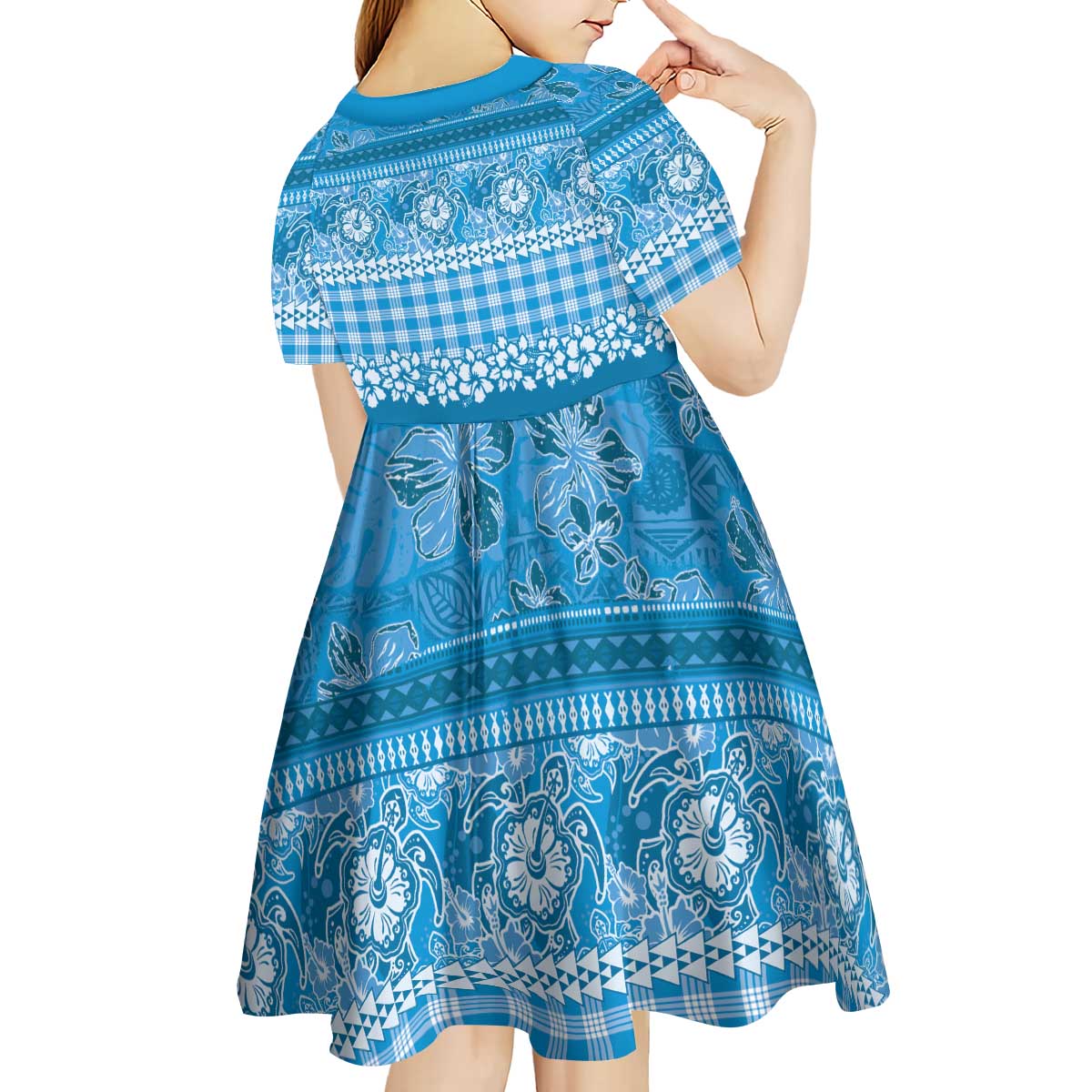 Hawaiian Hibiscus Honu Kid Short Sleeve Dress Blue Mele Kalikimaka Palaka Spirit LT9 - Polynesian Pride