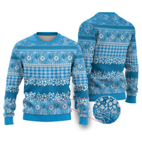 Hawaiian Hibiscus Honu Ugly Christmas Sweater Blue Mele Kalikimaka Palaka Spirit - Polynesian Pride
