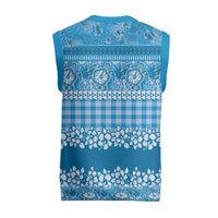 Hawaiian Hibiscus Honu Christmas Knitted V-Neck Vest Blue Mele Kalikimaka Palaka Spirit LT9 - Polynesian Pride