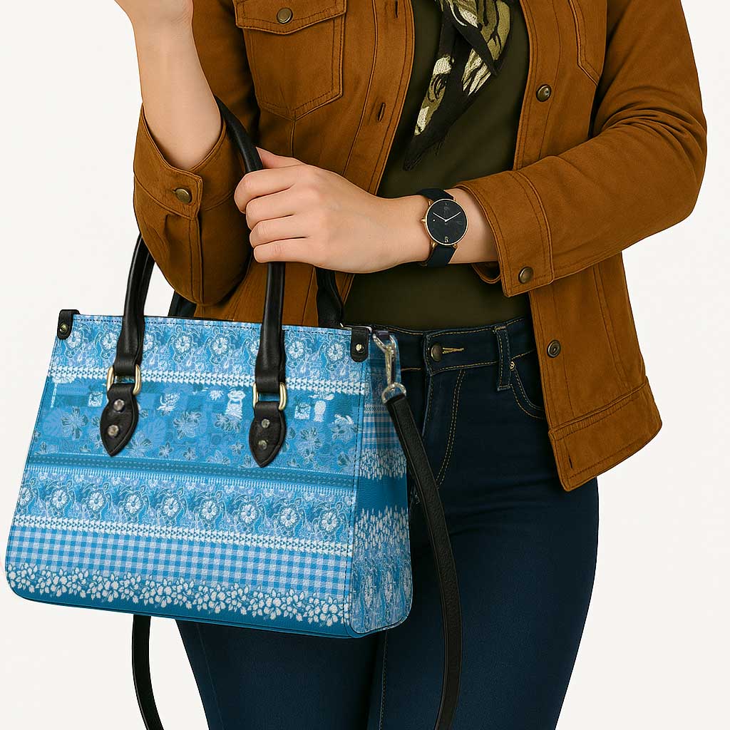 Hawaiian Hibiscus Honu Leather Bag Blue Mele Kalikimaka Palaka Spirit - Polynesian Pride