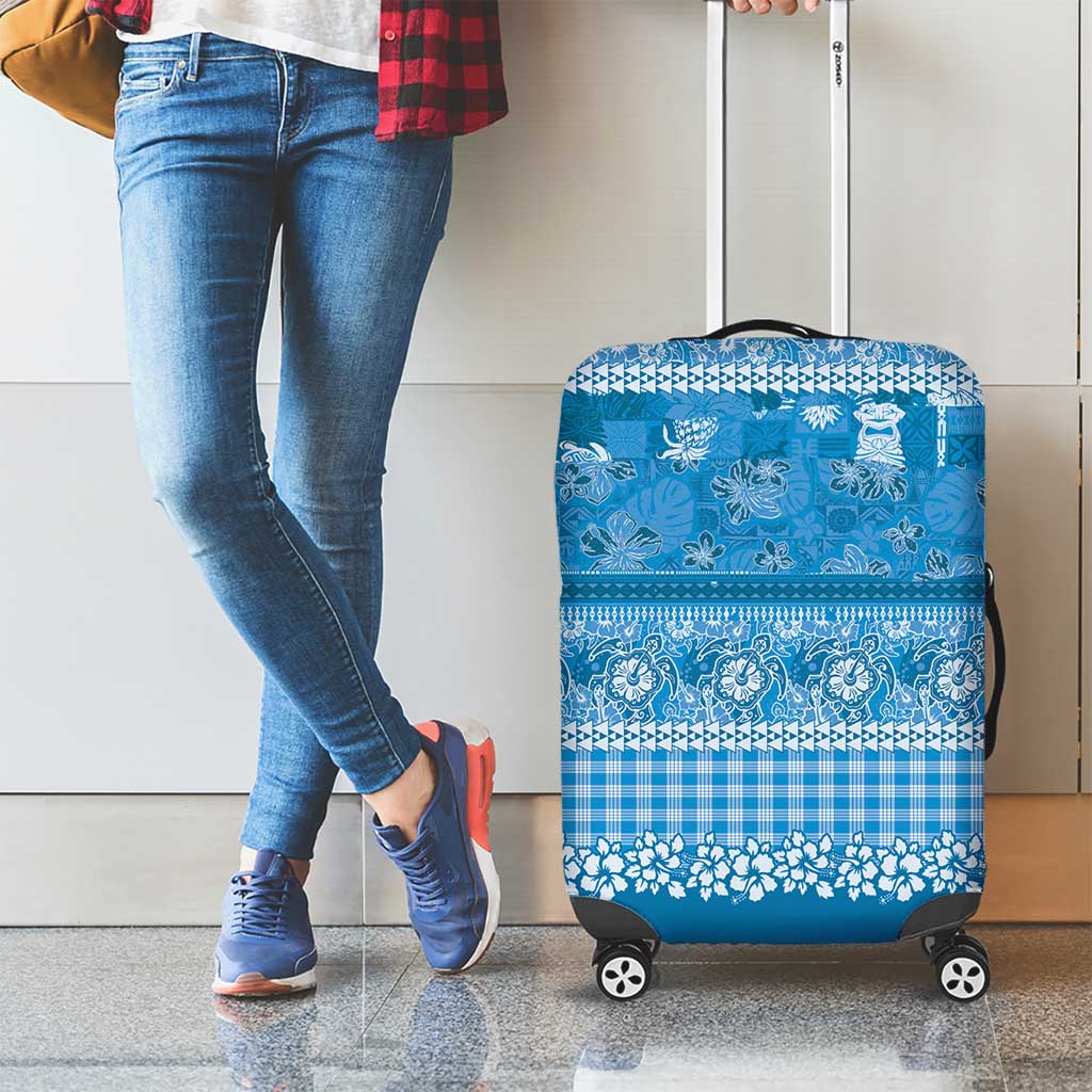 Hawaiian Hibiscus Honu Luggage Cover Blue Mele Kalikimaka Palaka Spirit - Polynesian Pride