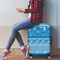 Hawaiian Hibiscus Honu Luggage Cover Blue Mele Kalikimaka Palaka Spirit - Polynesian Pride